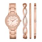Liz Claiborne Womens Rose Goldtone 4-pc. Watch Boxed Set-lc9049