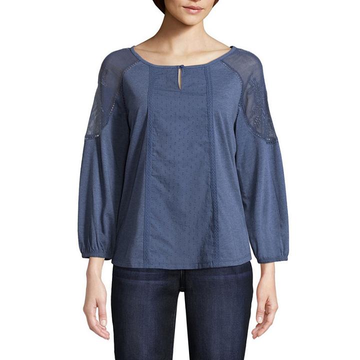 St. John's Bay Long Sleeve Scoop Neck Jersey Lace Blouse