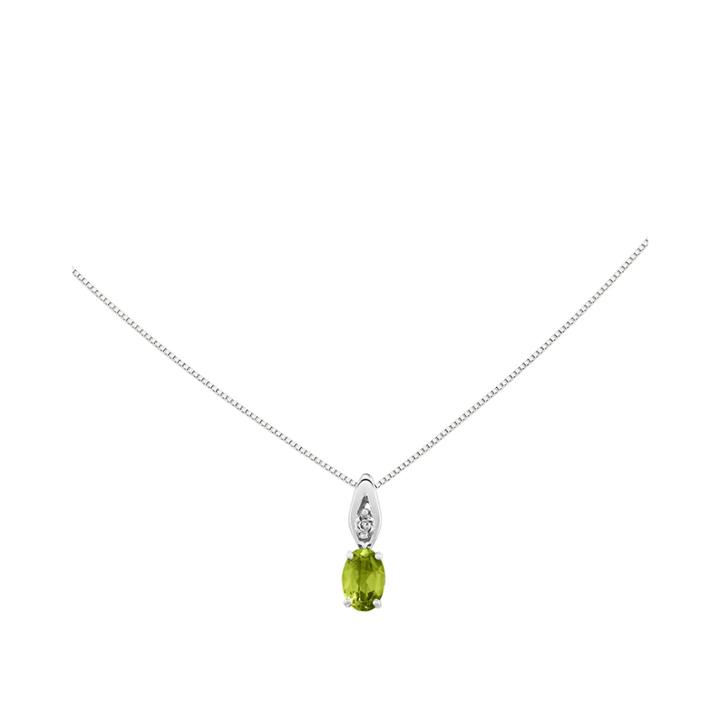 Genuine Green Peridot Diamond-accent 14k White Gold Pendant Necklace