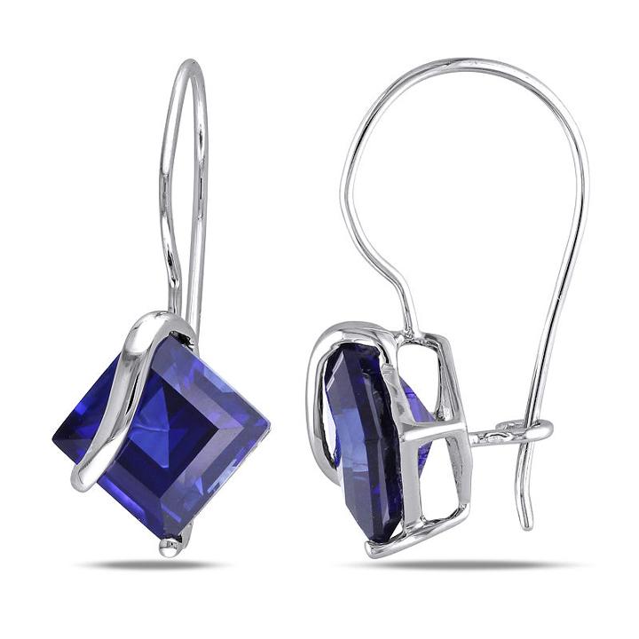 Blue Sapphire Square Drop Earrings