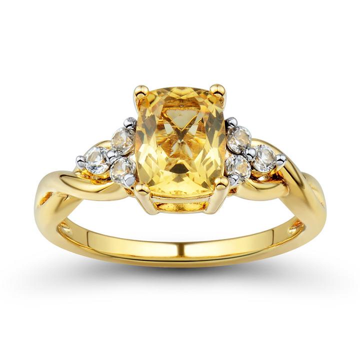 Womens Genuine Citrine Orange 14k Gold Over Silver Cocktail Ring