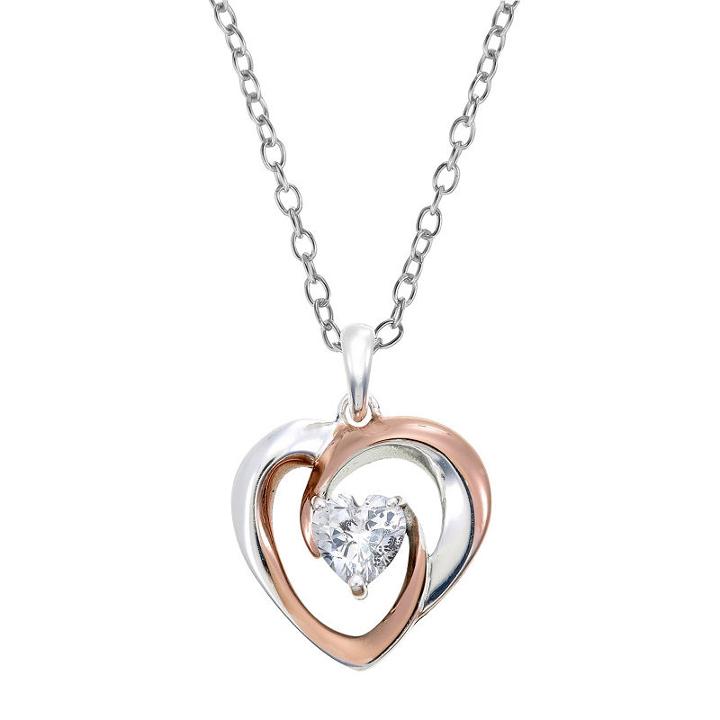Footnotes Footnotes Footnotes Womens Clear Cubic Zirconia Sterling Silver Pendant Necklace