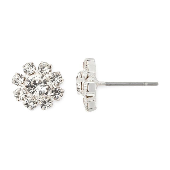 Vieste Silver-tone Crystal Mini Flower Stud Earrings