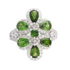 Womens Genuine Chrome Diopside Green Sterling Silver Cluster Ring