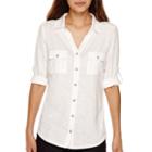 Liz Claiborne 3/4-sleeve Jersey Button-front Shirt - Petite