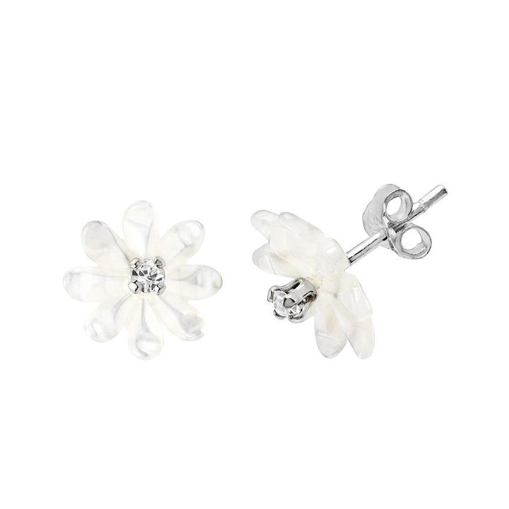 Itsy Bitsy&trade; Sterling Silver Flower Crystal Earrings