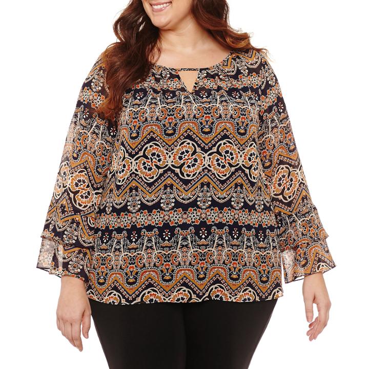 Alyx 3/4 Sleeve Keyhole Neck Chiffon Blouse-plus