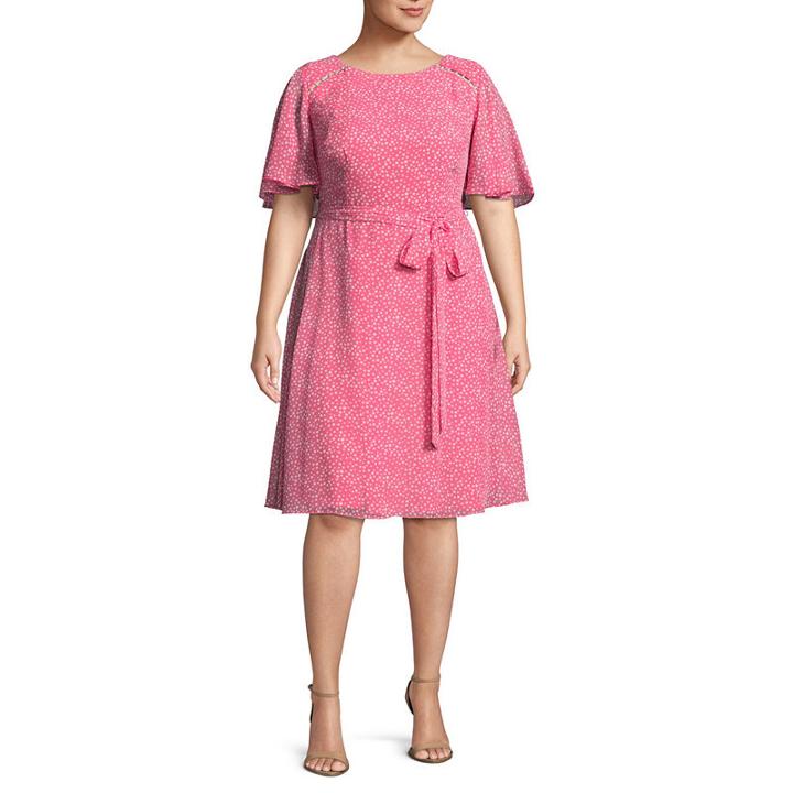 R & K Originals Short Sleeve Polka Dot Fit & Flare Dress-plus