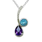 Sterling Silver Purple, Blue, And White Topaz Pendant Necklace Featuring Swarovski Genuine Gemstones