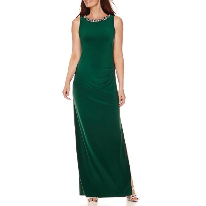 Scarlett Sleeveless Beaded-neck Cape Gown