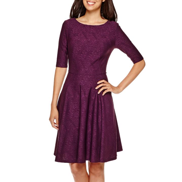 Danny & Nicole Elbow-sleeve Wavy Knit Fit-and-flare Dress - Petite