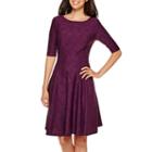 Danny & Nicole Elbow-sleeve Wavy Knit Fit-and-flare Dress - Petite