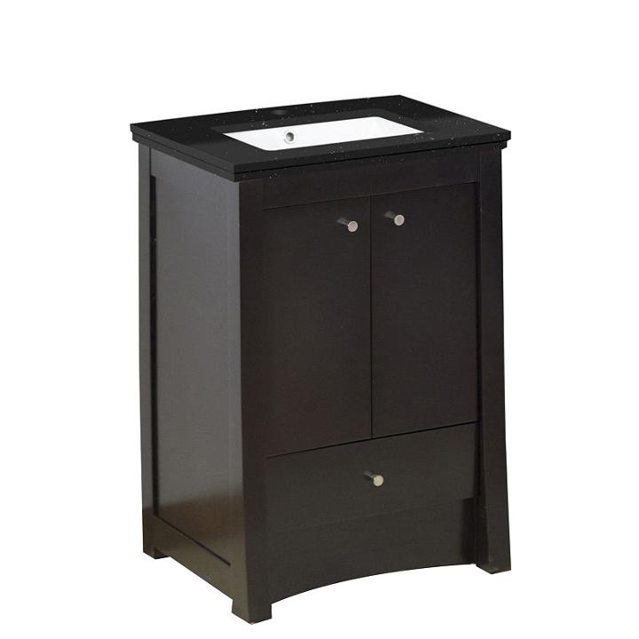 23.75-in. W Floor Mount Distressed Antique Walnutvanity Set For 1 Hole Drilling Black Galaxy Top White Um Sink