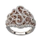 Sterling Silver Chocolate & Crystal Dome Swirl Ring