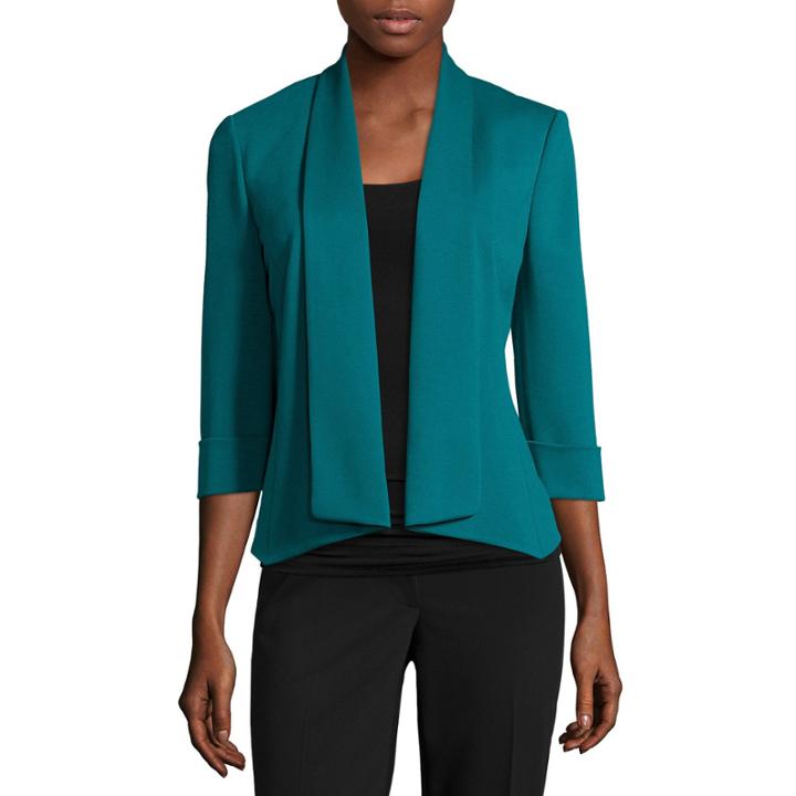 Black Label By Evan-picone 3/4-sleeve Open-front Jacket