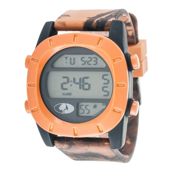 Mossy Oak Mens Orange Bezel Camouflage Silicone Strap Sport Watch