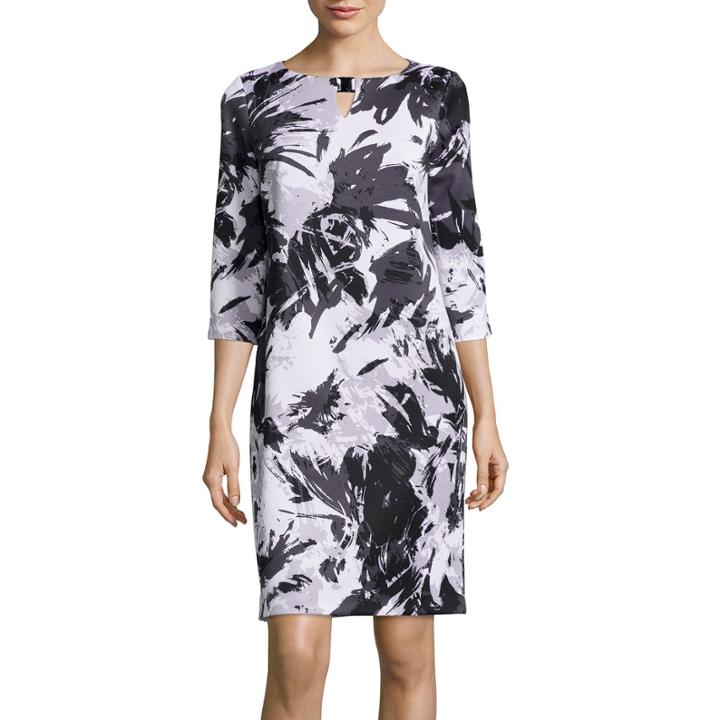 Black Label By Evan-picone 3/4-sleeve Floral Shift Dress