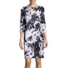 Black Label By Evan-picone 3/4-sleeve Floral Shift Dress