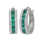 Lab Created Emerald & Lab Created White Sapphire Sterling Silver Earrings