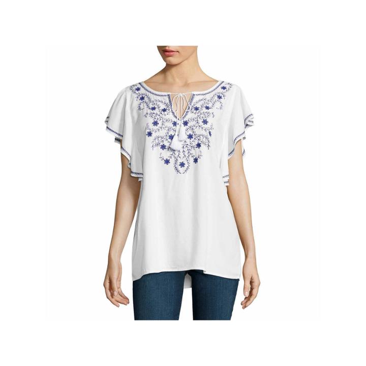 St. John's Bay Short Sleeve Scoop Neck Woven Blouse-talls