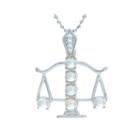 Libra Zodiac Cultured Freshwater Pearl And Cz Sterling Silver Pendant Necklace