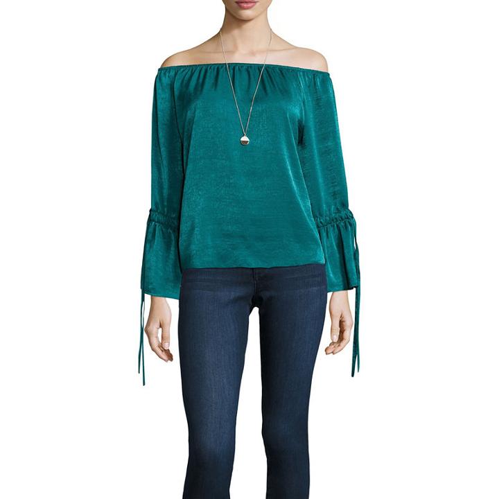 By & By 3/4 Sleeve Round Neck Chiffon Ruffled Blouse-juniors