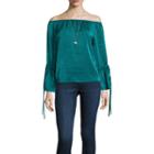 By & By 3/4 Sleeve Round Neck Chiffon Ruffled Blouse-juniors