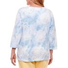 Alfred Dunner Blue Lagoon 3/4 Sleeve Split Crew Neck T-shirt-womens Plus