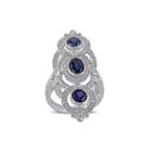 Lab-created Blue Sapphire And 1/10 Ct. T.w. Diamond Sterling Silver Milgrain Ring
