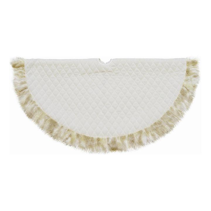 48 Quilted Cream White Velvet Christmas Tree Skirt With Tan Faux Fur Border