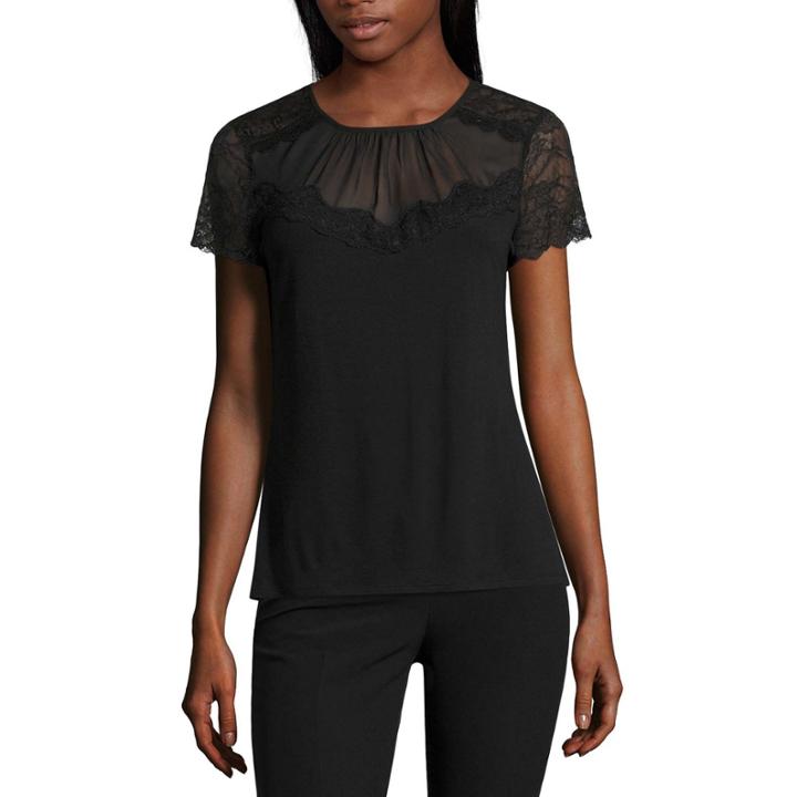 Worthington Short Sleeve Lace Neck T-shirt