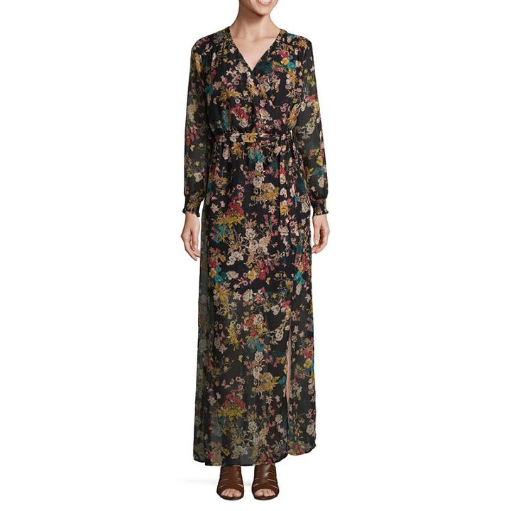 Weslee Rose Long Sleeve Floral Wrap Boho Maxi Dress