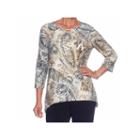 Alfred Dunner Deck The Halls 3/4 Sleeve Crew Neck Paisley T-shirt-womens