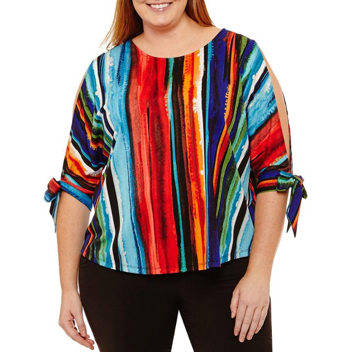 Worthington 3/4 Tie Sleeve Knit Blouse-plus