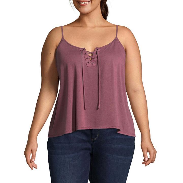 Arizona Sleeveless Lace Up Knit Tank- Juniors Plus