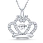Enchanted Disney Fine Jewelry 1/4 C.t.t.w. Sterling Silver Disney Princess Crown Pendant Necklace
