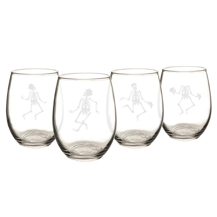Cathy's Concepts Dancing Skeletons Set Of 4 Stemless Wine Glasses
