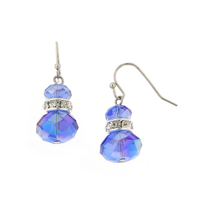 1928 Jewelry Silver-tone Blue Crystal Beaded Drop Earrings