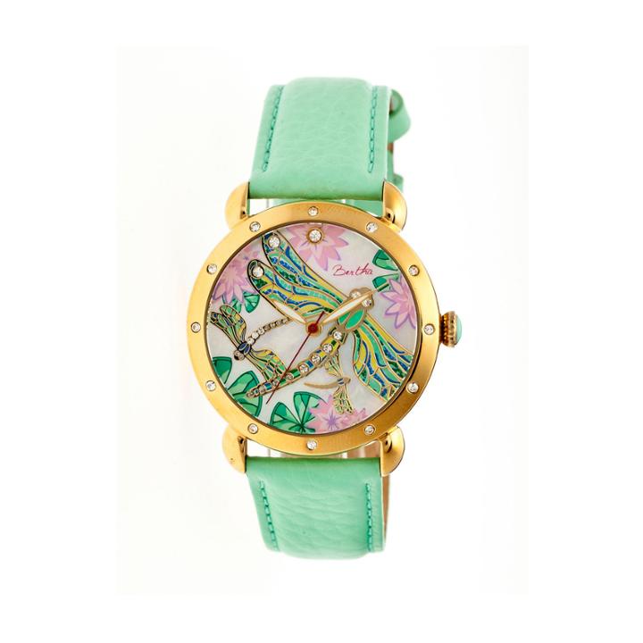 Bertha Womens Jennifer Mother-of-pearl Mint Leather-band Watchbthbr5003