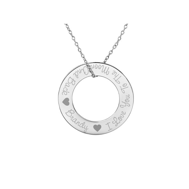 Personalized Sterling Silver 29mm I Love You To The Moon And Back Round Pendant Necklace