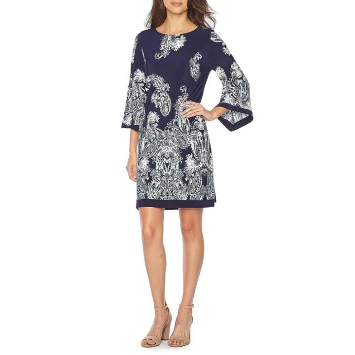 Studio 1 3/4 Sleeve Paisley Puff Print Shift Dress