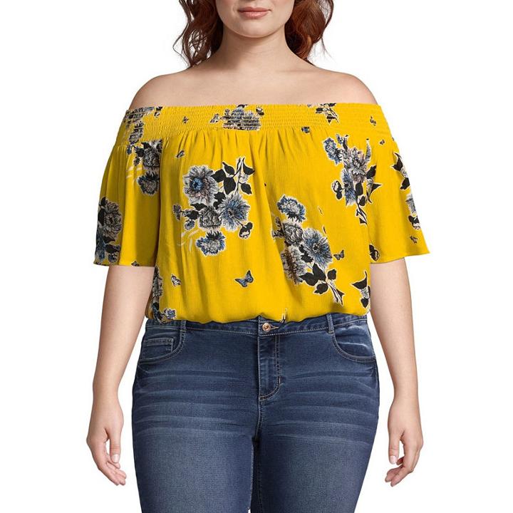 Arizona Off The Shoulder Banded Woven Blouse- Juniors Plus