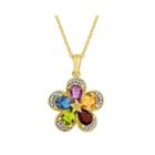 Simulated Multi-gemstone Flower Two-tone Pendant Necklace