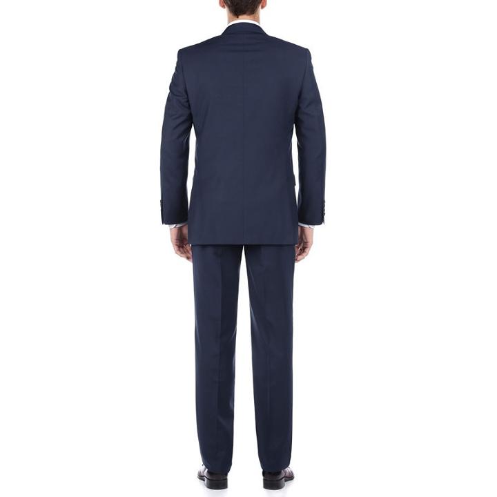 Verno Men's 100 Wool Navy Blue Slim Fit Notch Lapel Two Piece Suit