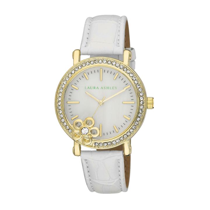 Laura Ashley Ladies White/gold Floral Stone Bezel Watch La31013yg