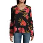 A.n.a Long Sleeve V Neck Woven Floral Blouse