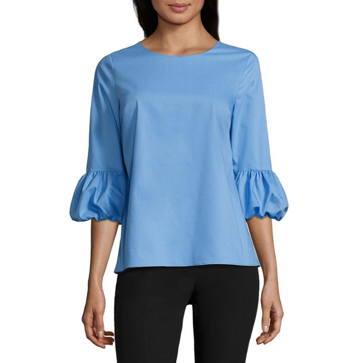 Worthington 3/4 Sleeve Scoop Neck Cotton Blend Stripe Blouse