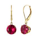 Lab-created Round Ruby 10k Yellow Gold Leverback Dangle Earrings
