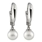 Diamond Accent Genuine White Pearl 14k Gold Round Drop Earrings
