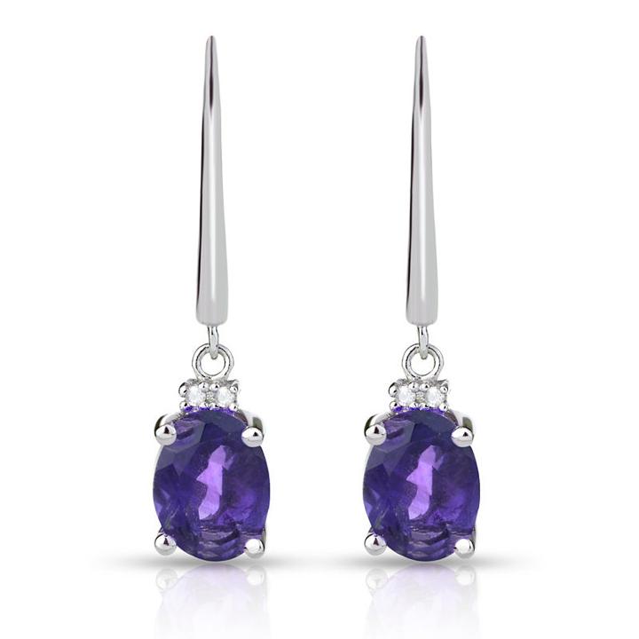 Diamond Accent Genuine Purple Amethyst Sterling Silver Drop Earrings
